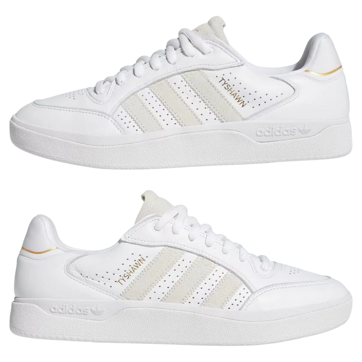 Adidas Tyshawn Low Leather Skate Shoes | Cloud White & Metallic - Image 9