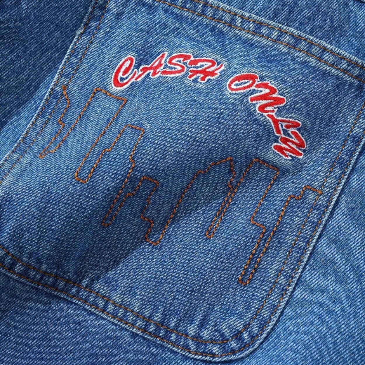 Cash Only Logo Baggy Denim Jeans | Washed Indigo - Image 4