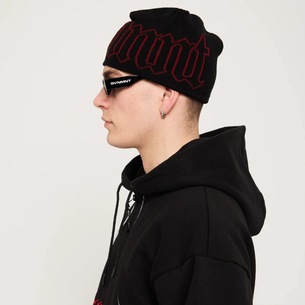 GVNMNT Clothing Co Old English Beanie l Black & Red - Image 5