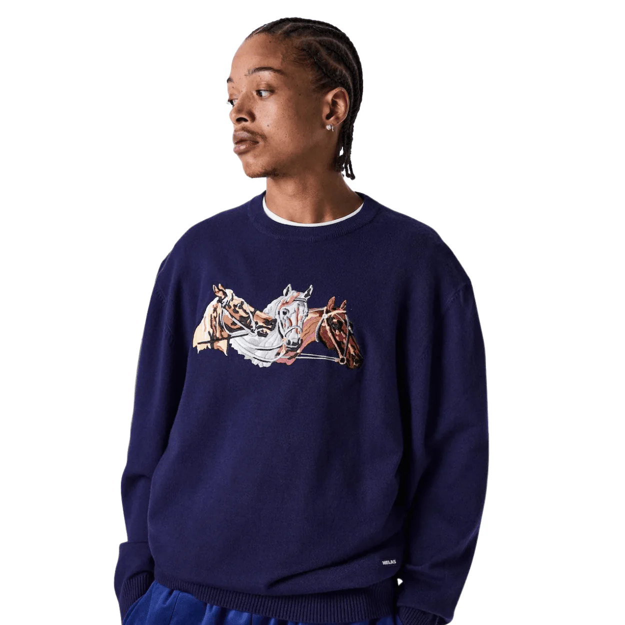 Helas Horses Knit Crewneck | Navy Blue - Image 3