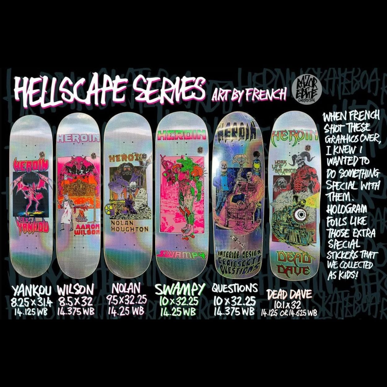 Heroin Lee Yankou Hellscape Skateboard Deck | 8.25" - Image 6