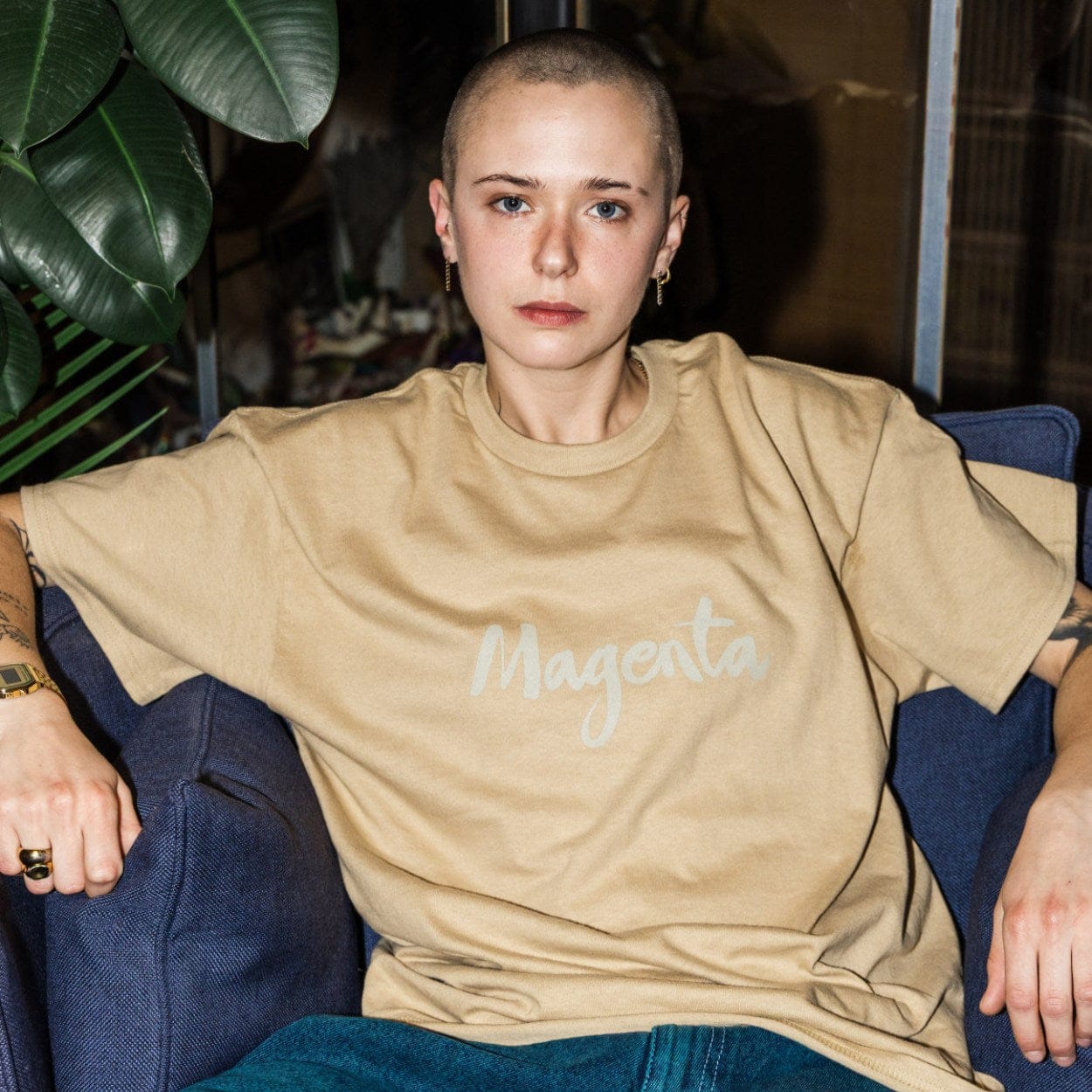 Magenta Skateboards Script T-Shirt | Beige - Image 3