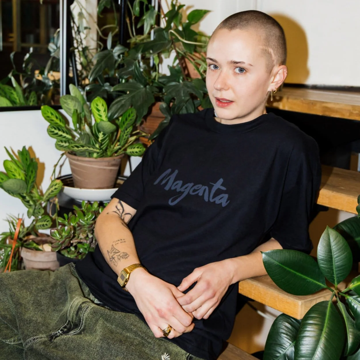 Magenta Skateboards Script T-Shirt | Black - Image 2